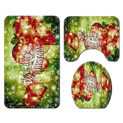 Klasisks Ziemassvētku mājas dekors vannas paklājiņš un dušas aizkaru komplekts Vannas istabas paklājs tualetes sēdekļa pārklāja paklājiņš vannas istabas neslīdošs grīdas paklājiņš