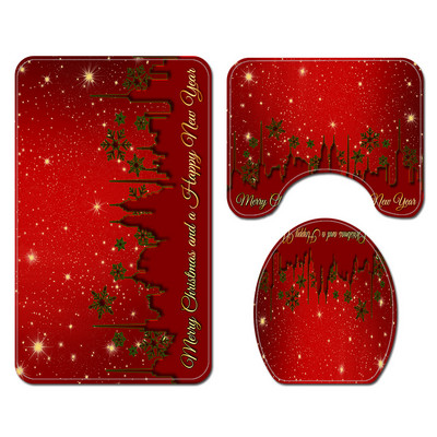 Klasisks Ziemassvētku mājas dekors vannas paklājiņš un dušas aizkaru komplekts Vannas istabas paklājs tualetes sēdekļa pārklāja paklājiņš vannas istabas neslīdošs grīdas paklājiņš