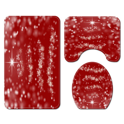 Klasisks Ziemassvētku mājas dekors vannas paklājiņš un dušas aizkaru komplekts Vannas istabas paklājs tualetes sēdekļa pārklāja paklājiņš vannas istabas neslīdošs grīdas paklājiņš