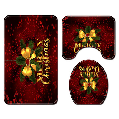 Klasisks Ziemassvētku mājas dekors vannas paklājiņš un dušas aizkaru komplekts Vannas istabas paklājs tualetes sēdekļa pārklāja paklājiņš vannas istabas neslīdošs grīdas paklājiņš