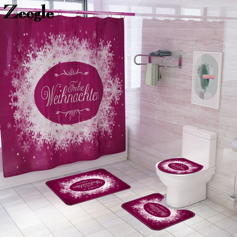 Klasisks Ziemassvētku mājas dekors vannas paklājiņš un dušas aizkaru komplekts Vannas istabas paklājs tualetes sēdekļa pārklāja paklājiņš vannas istabas neslīdošs grīdas paklājiņš