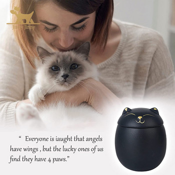 Urn for Cat Ashes-Cat Shape Memorial Urns-Χειροποίητα μαύρα διακοσμητικά δοχεία για κηδεία，Κάρτα γάτας, μνημείο γάτας