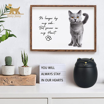 Urn for Cat Ashes-Cat Shape Memorial Urns-Χειροποίητα μαύρα διακοσμητικά δοχεία για κηδεία，Κάρτα γάτας, μνημείο γάτας