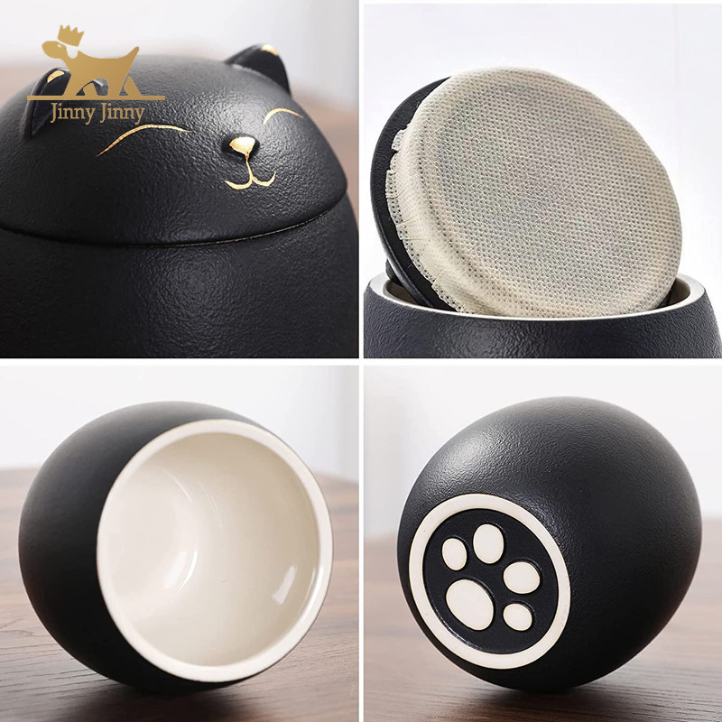 Urna kačių pelenams – katės formos memorialinis kremavimo urnos – rankų darbo juodos dekoratyvinės urnos laidotuvėms, kačių urna, kačių memorialas