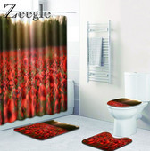 Zeegle 4gab vannas istabas dušas aizkaru neslīdošs vannas istabas mīksto paklāju komplekts tualetes pārklāja paklājiņš ar apdrukātu ziedu ūdensizturīgs vannas aizkaru komplekts