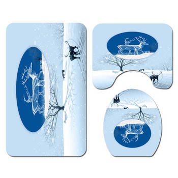 Zeegle Printed Snow Men Комплект постелки за баня Тоалетна U тип Килим Противоплъзгаща се Килим за баня Килим за под Тоалетна Декорация Комплект килими Капак Покривало за тоалетна
