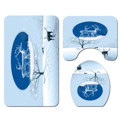 Zeegle Printed Snow Men vannas paklājiņa komplekts tualetes U veida paklājs Pretslīdošs vannas durvju paklājs grīdas paklājs tualetes dekors paklāja komplekts vāks tualetes pārvalks