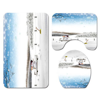 Zeegle Printed Snow Men vannas paklājiņa komplekts tualetes U veida paklājs Pretslīdošs vannas durvju paklājs grīdas paklājs tualetes dekors paklāja komplekts vāks tualetes pārvalks