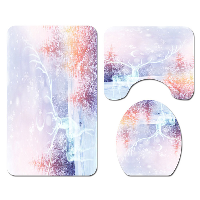 Zeegle Printed Snow Men vannas paklājiņa komplekts tualetes U veida paklājs Pretslīdošs vannas durvju paklājs grīdas paklājs tualetes dekors paklāja komplekts vāks tualetes pārvalks