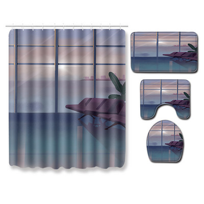 Zeegle vannas istabas paklājiņu komplekts mazgājams vannas dušas aizkaru komplekts tualetes sēdekļa pārvalks Pretslīdošs tualetes durvju paklājiņš putekļu necaurlaidīgs dušas istabas paklājs