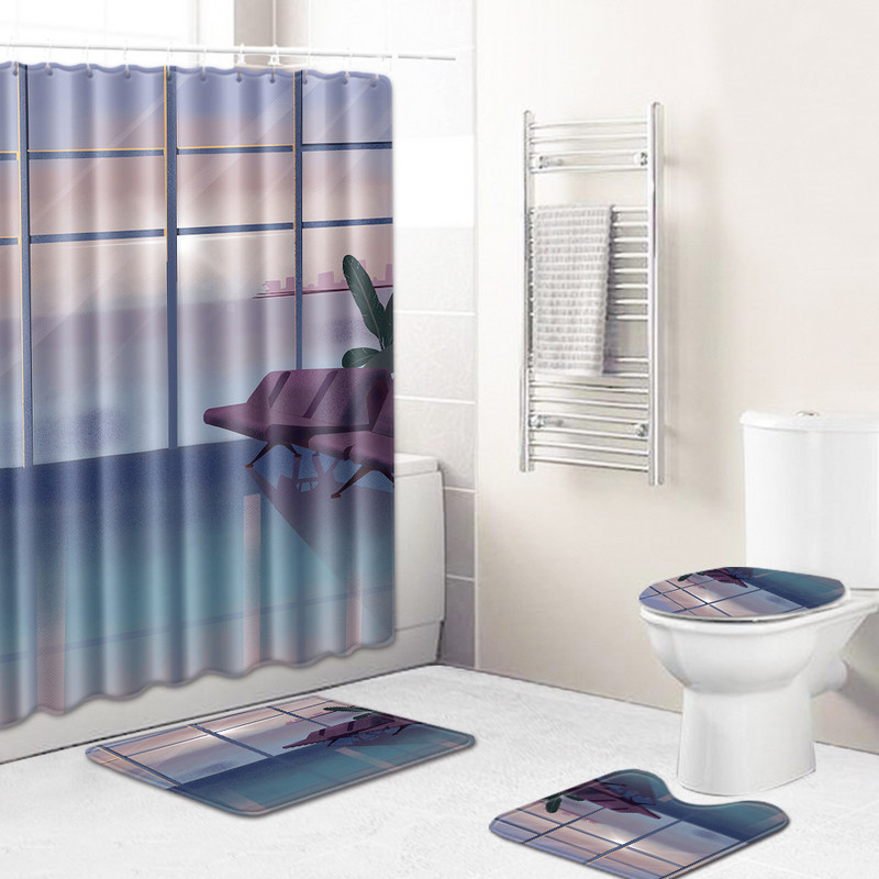 Zeegle vannas istabas paklājiņu komplekts mazgājams vannas dušas aizkaru komplekts tualetes sēdekļa pārvalks Pretslīdošs tualetes durvju paklājiņš putekļu necaurlaidīgs dušas istabas paklājs