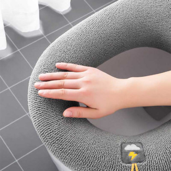 Κάλυμμα καθίσματος τουαλέτας γενικής χρήσης Ματ Χειμώνας Ζεστό πιο παχύ μαλακό μαξιλάρι τουαλέτας με λαβή επαναχρησιμοποιήσιμα αξεσουάρ μπάνιου