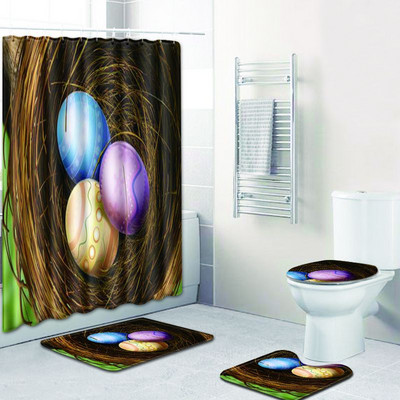 Zeegle vannas aizkaru komplekts 4 gab tualetes paklājiņa komplekts ūdensnecaurlaidīgs dušas aizkaru pjedestāla paklājs, mikrošķiedras vannas istabas kāju paklājs, kāju paklājiņš