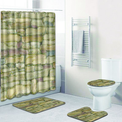 Zeegle vannas aizkaru komplekts 4 gab tualetes paklājiņa komplekts ūdensnecaurlaidīgs dušas aizkaru pjedestāla paklājs, mikrošķiedras vannas istabas kāju paklājs, kāju paklājiņš