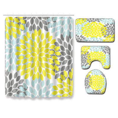 Ģeometriskā raksta mājas dekoru vannas paklājiņu komplekts Bohēmijas stila vannas istabas komplekts ar dušas aizkariem Tualetes paklāji Paklāji Vannas istabas grīdas paklājiņi