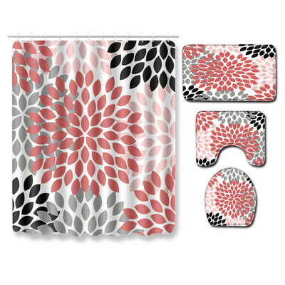 Ģeometriskā raksta mājas dekoru vannas paklājiņu komplekts Bohēmijas stila vannas istabas komplekts ar dušas aizkariem Tualetes paklāji Paklāji Vannas istabas grīdas paklājiņi