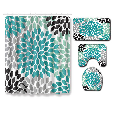 Ģeometriskā raksta mājas dekoru vannas paklājiņu komplekts Bohēmijas stila vannas istabas komplekts ar dušas aizkariem Tualetes paklāji Paklāji Vannas istabas grīdas paklājiņi