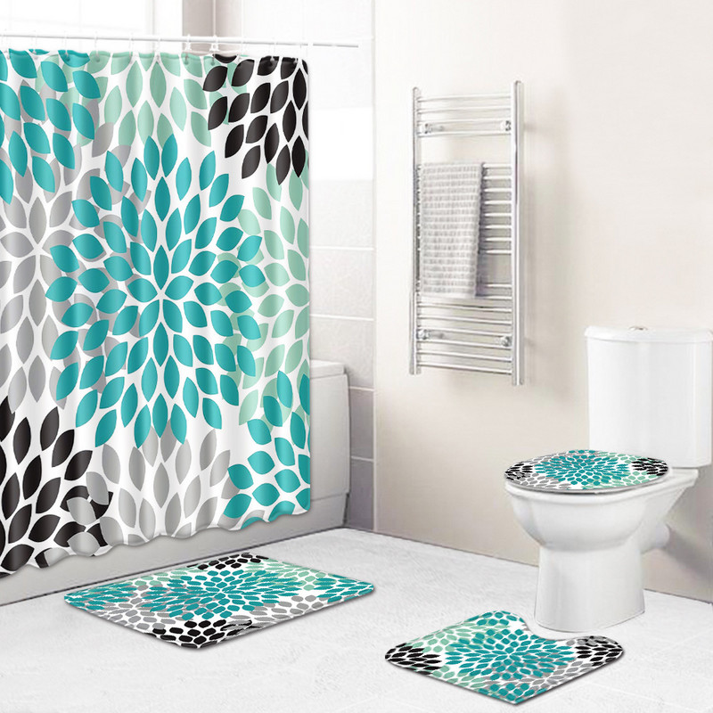 Ģeometriskā raksta mājas dekoru vannas paklājiņu komplekts Bohēmijas stila vannas istabas komplekts ar dušas aizkariem Tualetes paklāji Paklāji Vannas istabas grīdas paklājiņi