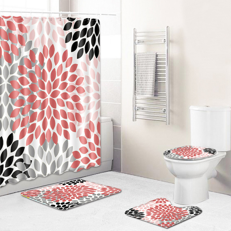 Ģeometriskā raksta mājas dekoru vannas paklājiņu komplekts Bohēmijas stila vannas istabas komplekts ar dušas aizkariem Tualetes paklāji Paklāji Vannas istabas grīdas paklājiņi