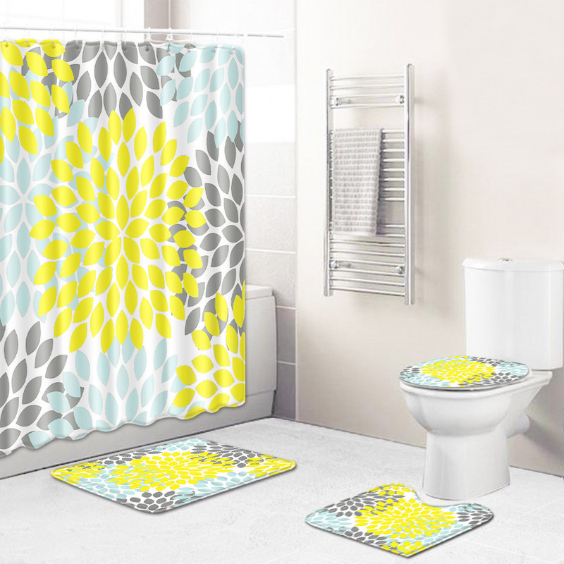 Ģeometriskā raksta mājas dekoru vannas paklājiņu komplekts Bohēmijas stila vannas istabas komplekts ar dušas aizkariem Tualetes paklāji Paklāji Vannas istabas grīdas paklājiņi