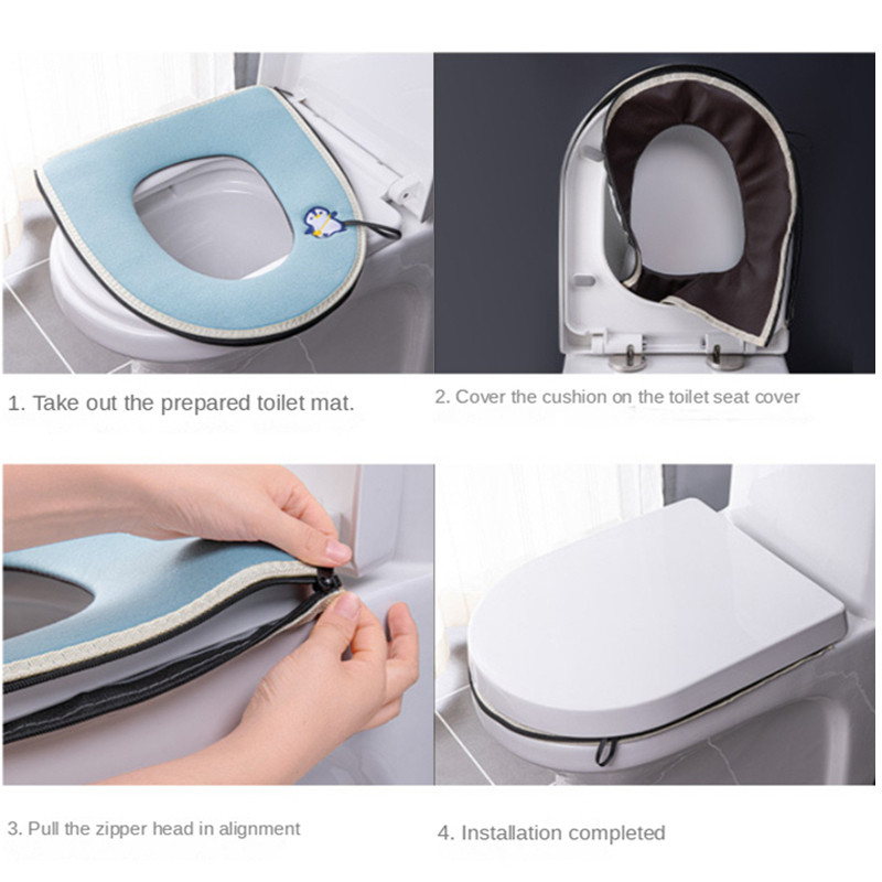 Cute Kitten Pattern tualetes sēdekļa pārklājs ar gredzenu Universāls tualetes spilvens ar rāvējslēdzēju plīša tualetes sēdekļa paklājiņš vannas istabas aksesuāri