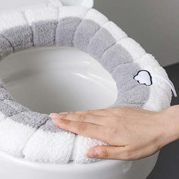 Universal Κάλυμμα καθίσματος τουαλέτας μπάνιου με λαβή Ζεστό χαλάκι ντουλάπας Μαλακό παχύρρευστο Θερμότερο βελούδινο μαξιλάρι τουαλέτας