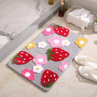 Inyahome Strawberry Cute Design Άνετα, εξαιρετικά μαλακά πατάκια μπάνιου Χαλιά βελούδινα μικροϊνικά απορροφητικό νερού για μπανιέρα ντους και μπάνιο