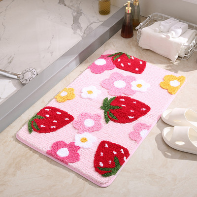 Inyahome Strawberry Cute Design mājīgs īpaši mīksts vannas grīdas paklāji paklāji plīša mikrošķiedras ūdens uzsūcējs vannai dušai un vannai