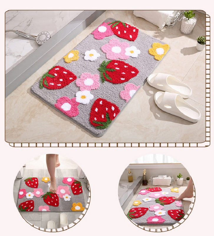 Inyahome Strawberry Cute Design mājīgs īpaši mīksts vannas grīdas paklāji paklāji plīša mikrošķiedras ūdens uzsūcējs vannai dušai un vannai