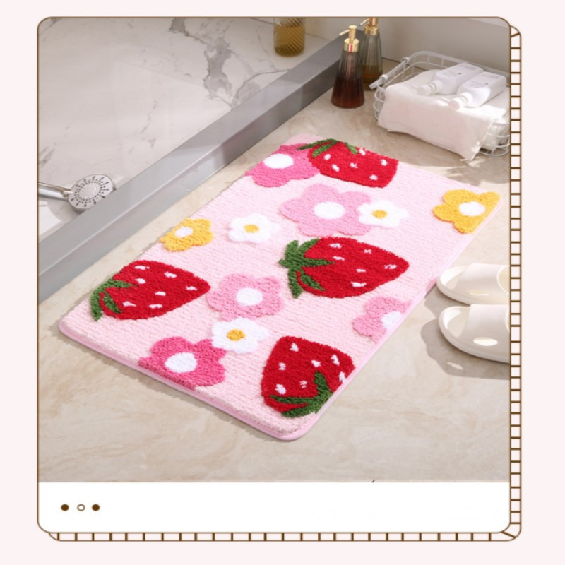 Inyahome Strawberry Cute Design mājīgs īpaši mīksts vannas grīdas paklāji paklāji plīša mikrošķiedras ūdens uzsūcējs vannai dušai un vannai