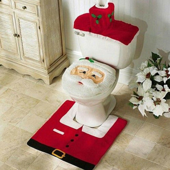 Коледен комплект постелки за баня за баня против хлъзгане, тоалетни килими, капак, кърпички, домакински персонализирани щампи, комплект килими за душ на Дядо Коледа