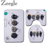 3PCS karikatūra vannas paklājiņš tualetes sēdekļa pārvalku komplekts, absorbējošs, neslīdošs vannas istabas paklāja paklāja komplekts dušas istabai vannas istabas flaneļa grīdas paklāji