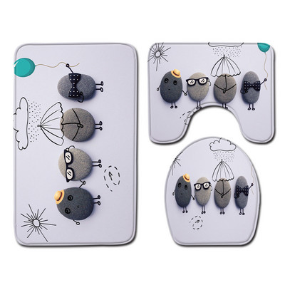 3PCS karikatūra vannas paklājiņš tualetes sēdekļa pārvalku komplekts, absorbējošs, neslīdošs vannas istabas paklāja paklāja komplekts dušas istabai vannas istabas flaneļa grīdas paklāji