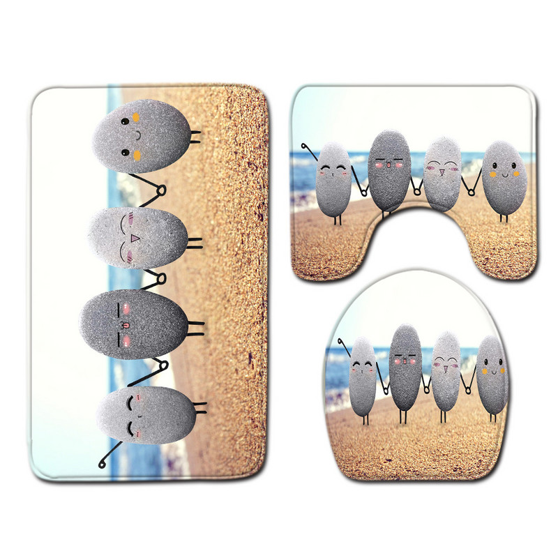 3PCS karikatūra vannas paklājiņš tualetes sēdekļa pārvalku komplekts, absorbējošs, neslīdošs vannas istabas paklāja paklāja komplekts dušas istabai vannas istabas flaneļa grīdas paklāji