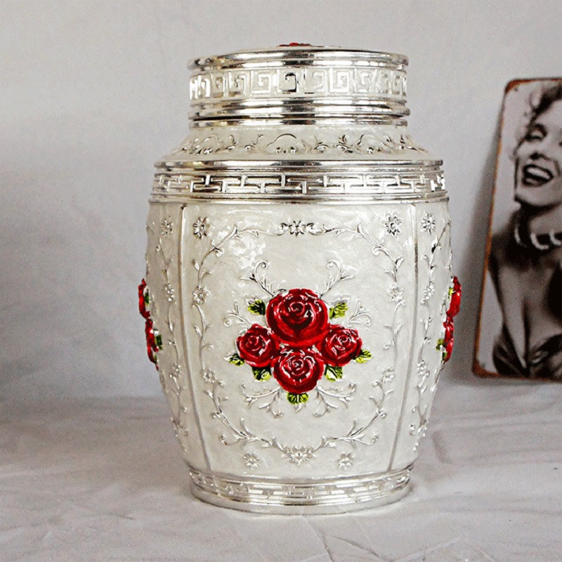 Rožu ziedu piemiņas mājdzīvnieku piemiņas urnas Metāla kremācijas urnas Mazo dzīvnieku urnas bēru konteiners cilvēku pelniem Zārka kastes urnas