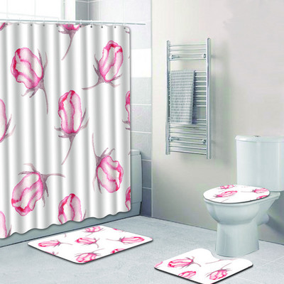 Zeegle Set zavjesa za tuširanje 4 komada Set kupaonskih prostirki Protuklizna kupaonska podna prostirka Prostirka za noge Periva toaletna prostirka Kupaonski pribor