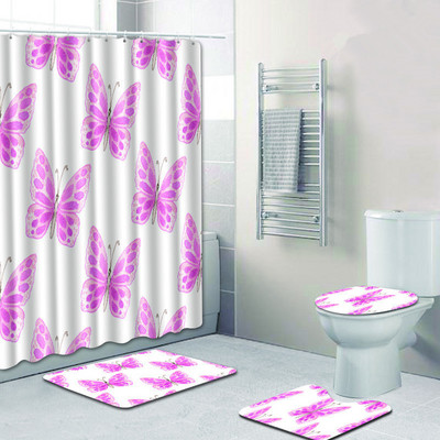 Zeegle Set zavjesa za tuširanje 4 komada Set kupaonskih prostirki Protuklizna kupaonska podna prostirka Prostirka za noge Periva toaletna prostirka Kupaonski pribor