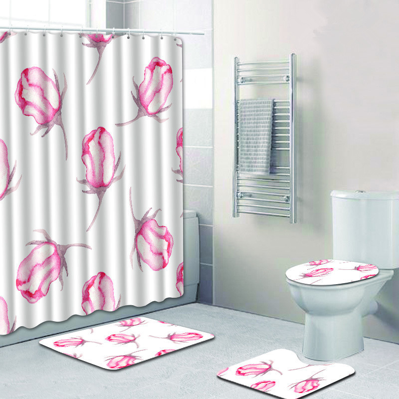 Zeegle Set zavjesa za tuširanje 4 komada Set kupaonskih prostirki Protuklizna kupaonska podna prostirka Prostirka za noge Periva toaletna prostirka Kupaonski pribor