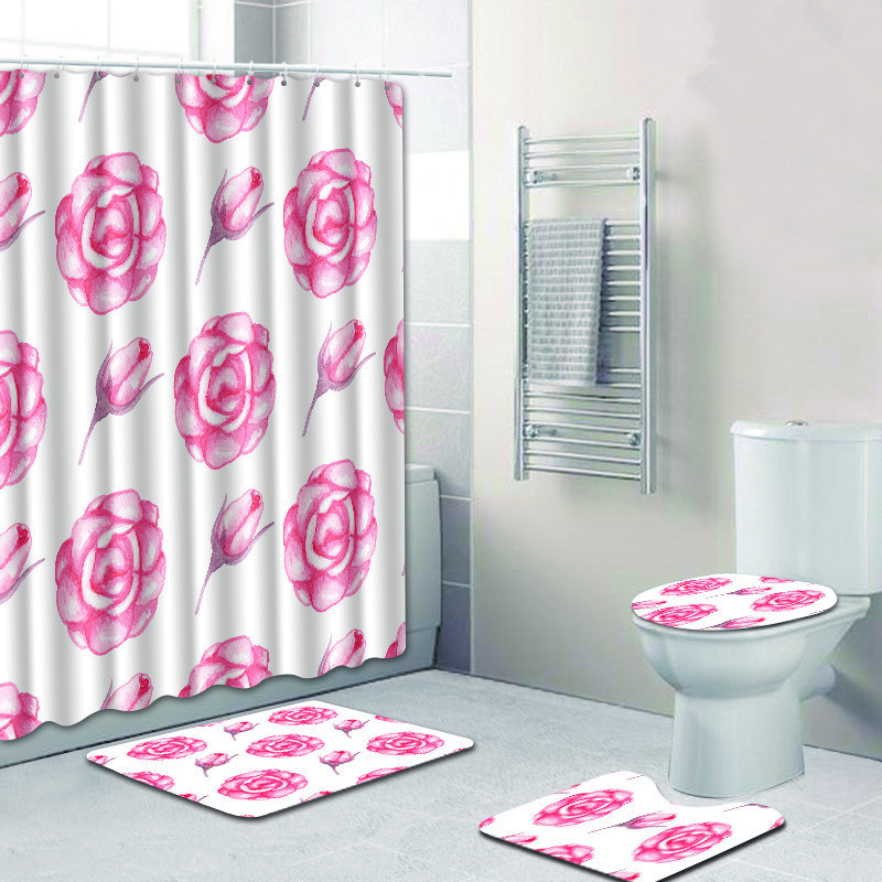 Zeegle Set zavjesa za tuširanje 4 komada Set kupaonskih prostirki Protuklizna kupaonska podna prostirka Prostirka za noge Periva toaletna prostirka Kupaonski pribor