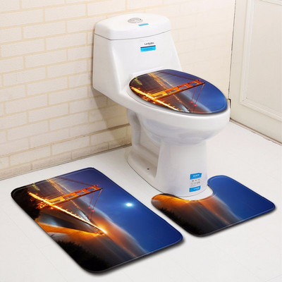 Zeegle Night View 3gab./komplektā Vannas istabas paklājiņš Mazgājams vannasistabas paklājs Pretslīdes paklājiņš tualetes vannas paklājiem dušas istabas grīdas paklājiņi