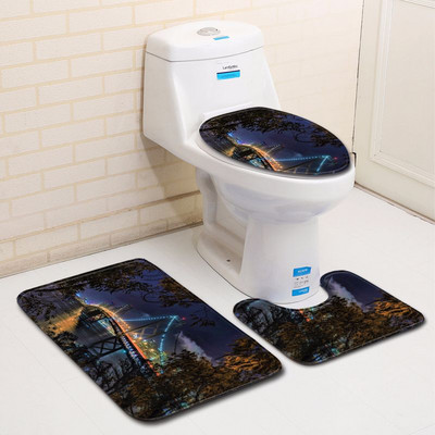 Zeegle Night View 3gab./komplektā Vannas istabas paklājiņš Mazgājams vannasistabas paklājs Pretslīdes paklājiņš tualetes vannas paklājiem dušas istabas grīdas paklājiņi