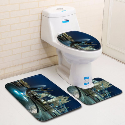 Zeegle Night View 3gab./komplektā Vannas istabas paklājiņš Mazgājams vannasistabas paklājs Pretslīdes paklājiņš tualetes vannas paklājiem dušas istabas grīdas paklājiņi