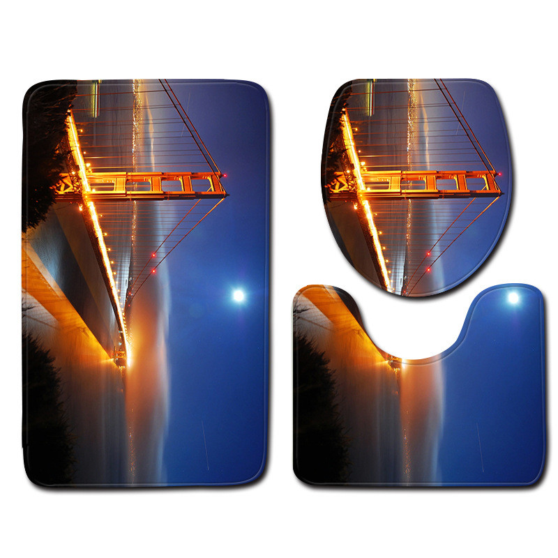 Zeegle Night View 3gab./komplektā Vannas istabas paklājiņš Mazgājams vannasistabas paklājs Pretslīdes paklājiņš tualetes vannas paklājiem dušas istabas grīdas paklājiņi