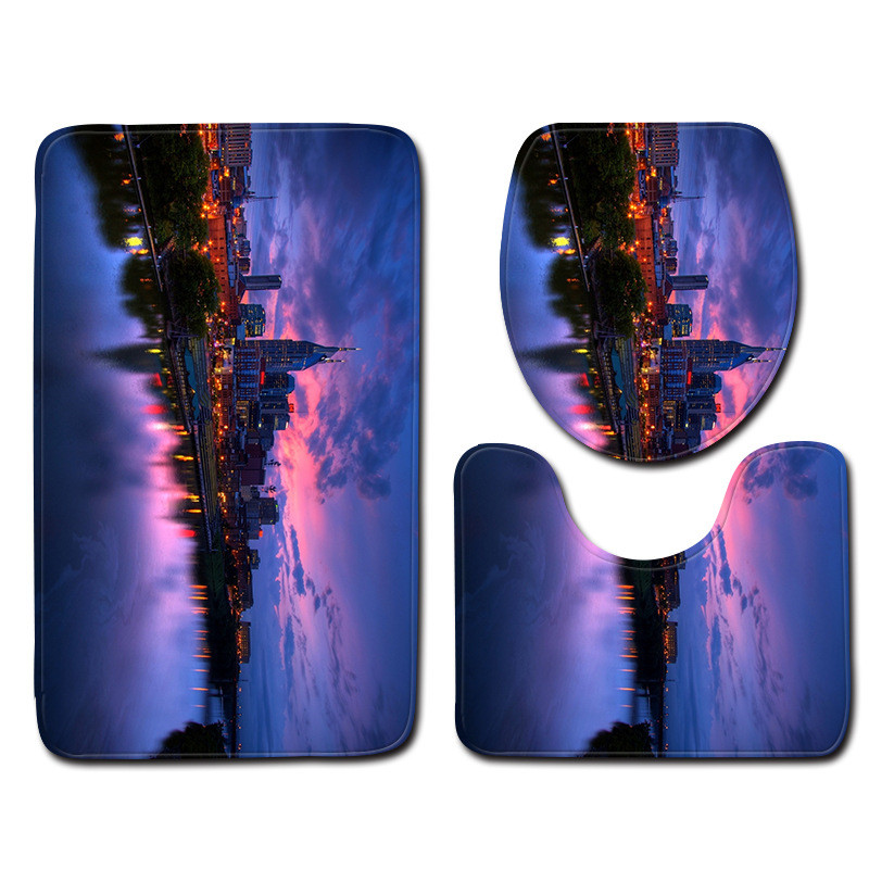 Zeegle Night View 3gab./komplektā Vannas istabas paklājiņš Mazgājams vannasistabas paklājs Pretslīdes paklājiņš tualetes vannas paklājiem dušas istabas grīdas paklājiņi