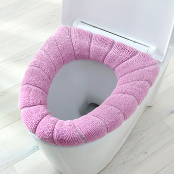 Χειμωνιάτικο Ζεστό Κάλυμμα Καθίσματος Τουαλέτας Χαλάκι Closestool 1 τμχ Αξεσουάρ μπάνιου που πλένεται Πλεκτό Καθαρό χρώμα Μαλακό σε σχήμα Ο Pad Κάθισμα τουαλέτας