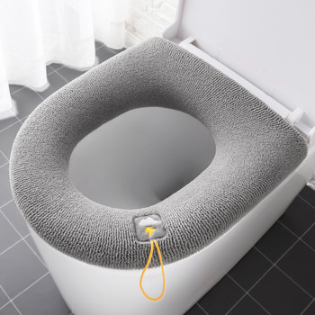 Χειμωνιάτικο Ζεστό Κάλυμμα Καθίσματος Τουαλέτας Χαλάκι Closestool 1 τμχ Αξεσουάρ μπάνιου που πλένεται Πλεκτό Καθαρό χρώμα Μαλακό σε σχήμα Ο Pad Κάθισμα τουαλέτας