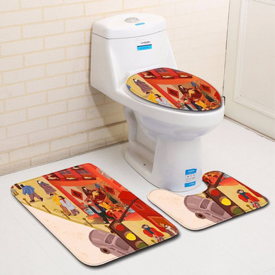 Zeegle Cartoon vannas istabas paklājiņa komplekts Absorbcijas pēdu paklājs pret slīdēšanu virtuves vannas paklājiņš tualetes grīdas paklājiņš mazgājams vannas istabas tualetes paklājs