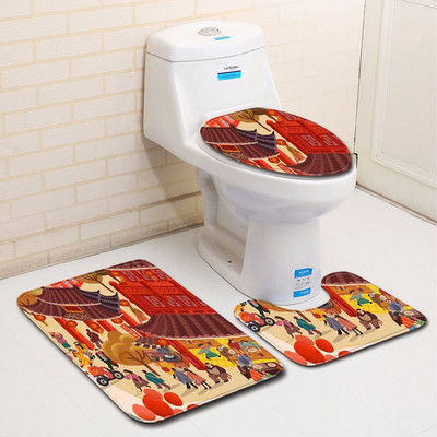 Zeegle Cartoon vannas istabas paklājiņa komplekts Absorbcijas pēdu paklājs pret slīdēšanu virtuves vannas paklājiņš tualetes grīdas paklājiņš mazgājams vannas istabas tualetes paklājs