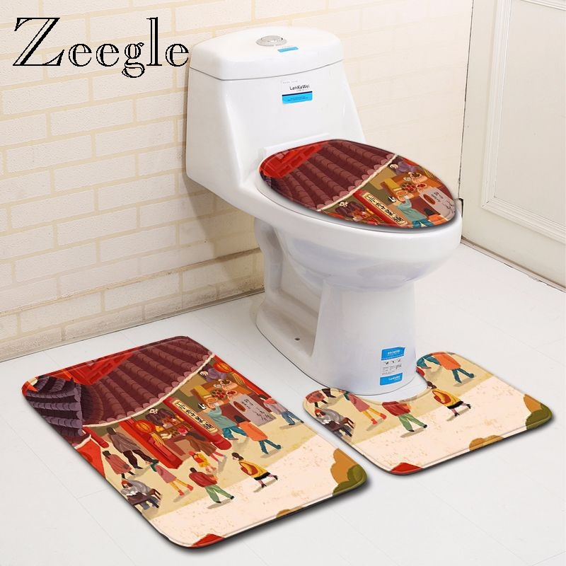 Zeegle Cartoon vannas istabas paklājiņa komplekts Absorbcijas pēdu paklājs pret slīdēšanu virtuves vannas paklājiņš tualetes grīdas paklājiņš mazgājams vannas istabas tualetes paklājs