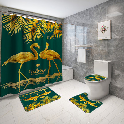 Dzīvniekiem apdrukāts vannas paklājiņš un dušas aizkaru komplekts pret slīdēšanu tualetes sēdekļa pārklāja paklājiņš vannas istabas grīdas paklājiņš absorbējošs tualetes kāju paklāja komplekts